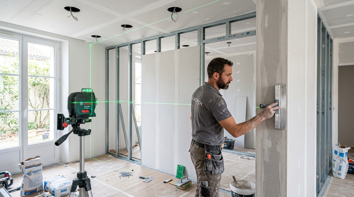 Pose de doublage isolant thermique intérieur sur ossature métallique avec pare-vapeur à Laval