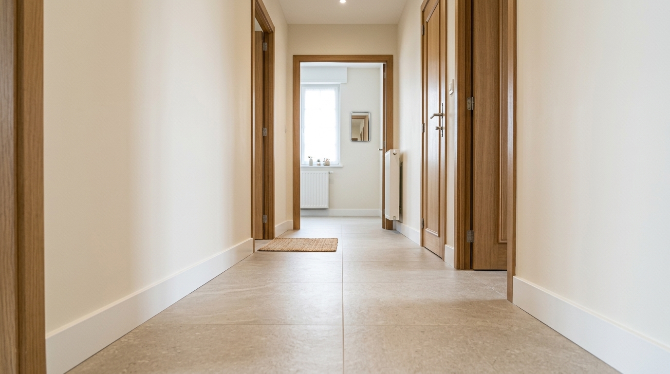 Pose de carrelage grand format effet pierre naturelle à Laval par BESTRENOV